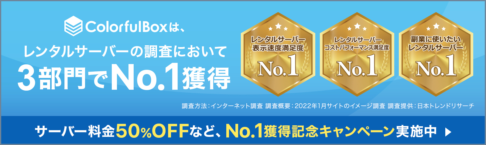 レンタルサーバー の調査において3部門でNo.1獲得