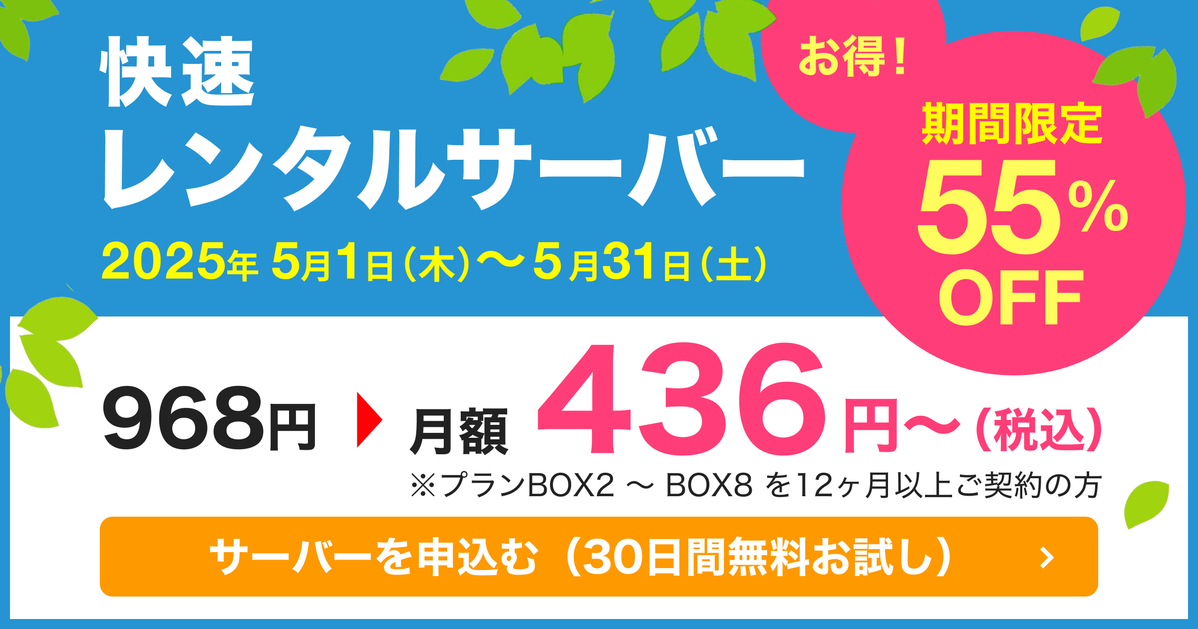 レンタルサーバー初回55％OFF