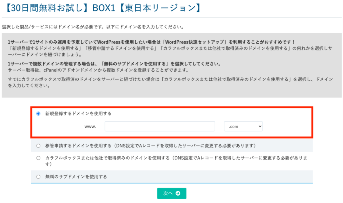 ドメイン名を決定