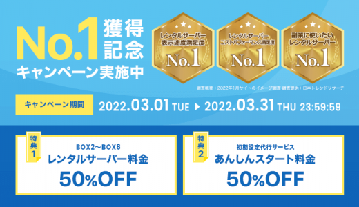【3月31日まで】50％OFFのNo1獲得記念キャンペーン！Amazonギフト券5,000円プレゼントも実施中