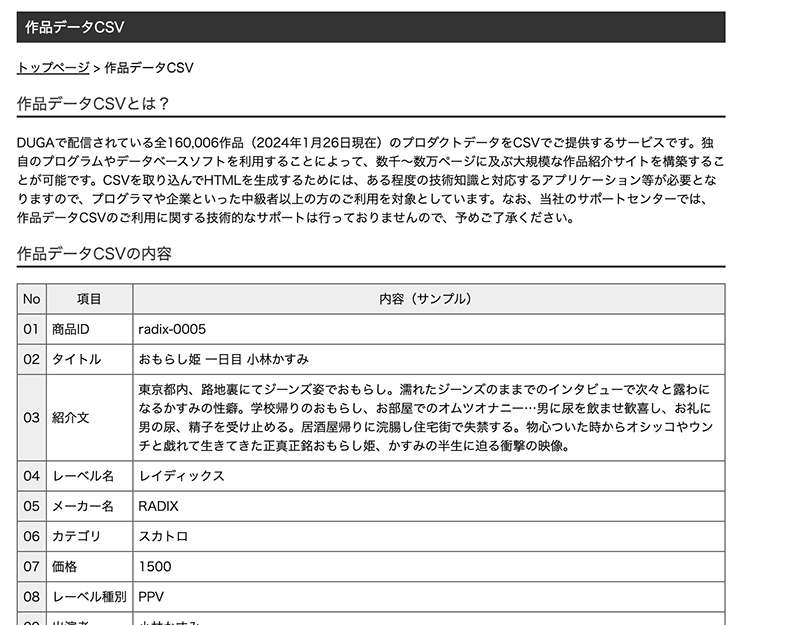 APEXアフィリエイトのCSVデータページ