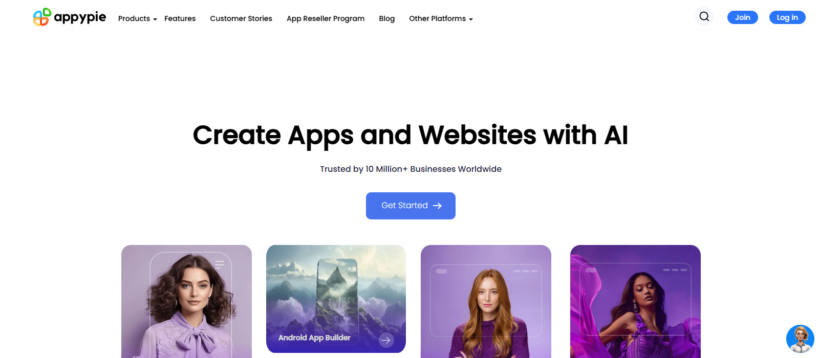 Appy Pie AI Website Builderのファーストビューの画像